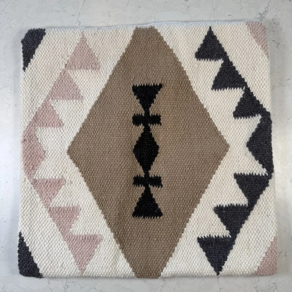 2 Vtg Kilim Pillow Covers India southwestern bohemian Aztec Rustic 18